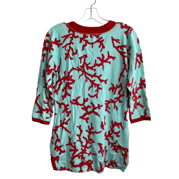 J. McLaughlin Vneck Coral Blue Red Sweater Women Size Small Cotton Blend Stretch - Picture 2 of 6